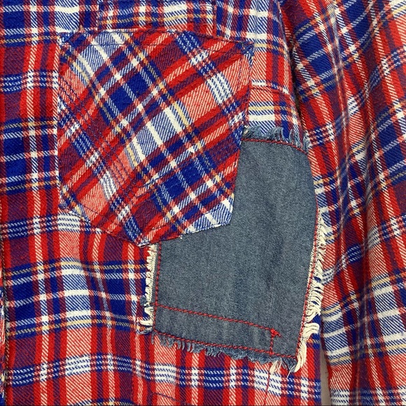 Volcom red plaid top with snaps - Picture 3 of 9
